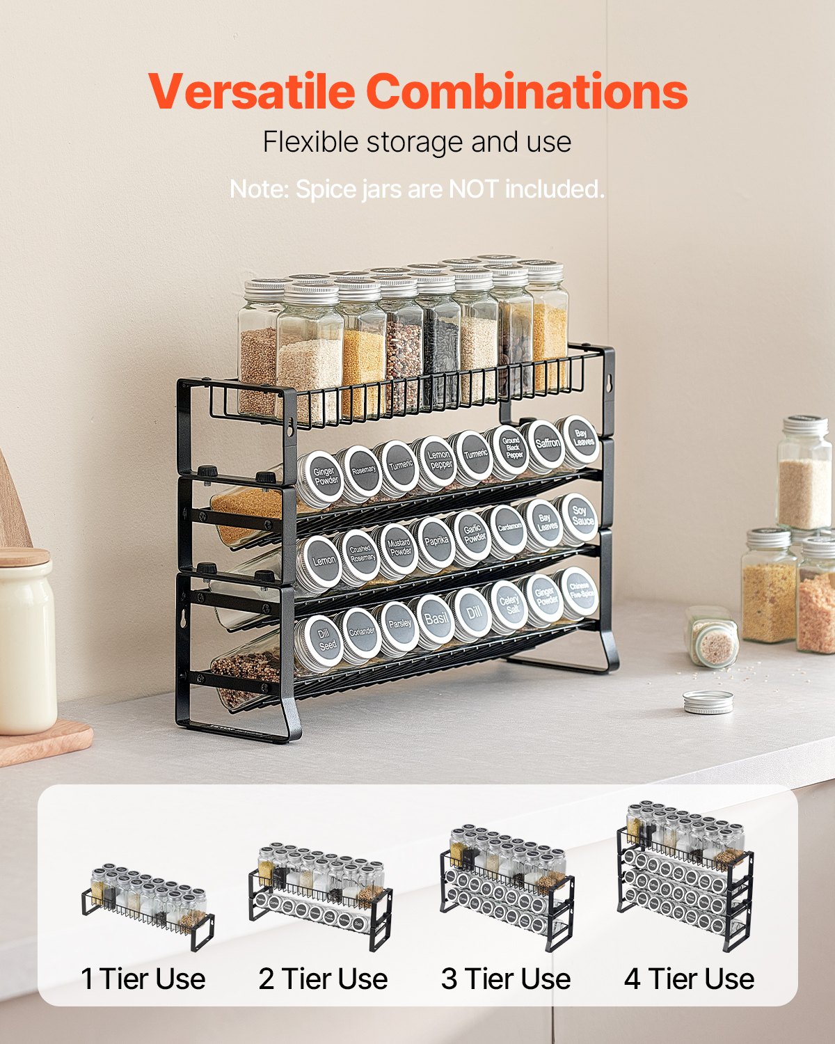 Spice Rack Organizer for Cabinet & Kitchen Countertop – 18" x 11" Seasoning Storage Shelf