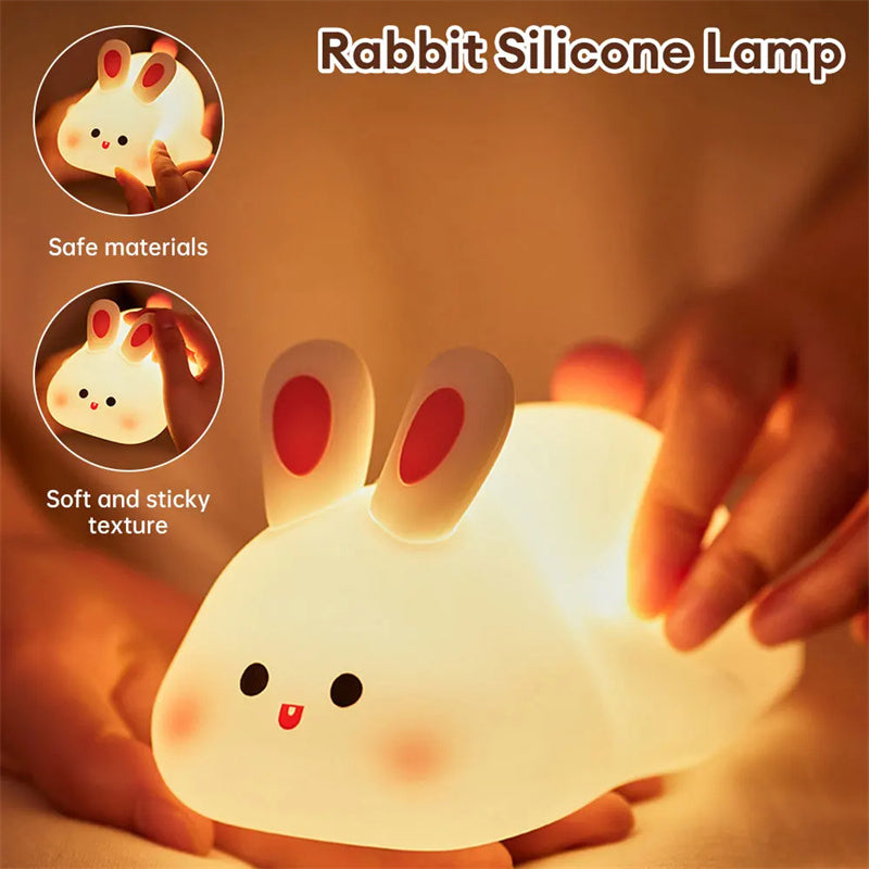 Cute LED Night Light Touch Sensor – Big Face Rabbit Silicone Kids Night Lamp