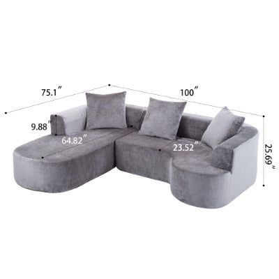 Modular Sectional Sofa with L-Shape Chaise – Modern Cloud Sleeper Couch (Grey Corduroy)
