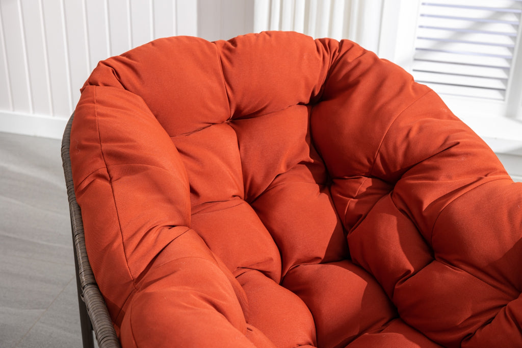 Outdoor Rattan Rocking Chair with Padded Cushion – Oversized Rocker Recliner for Patio, Porch & Garden (Orange)