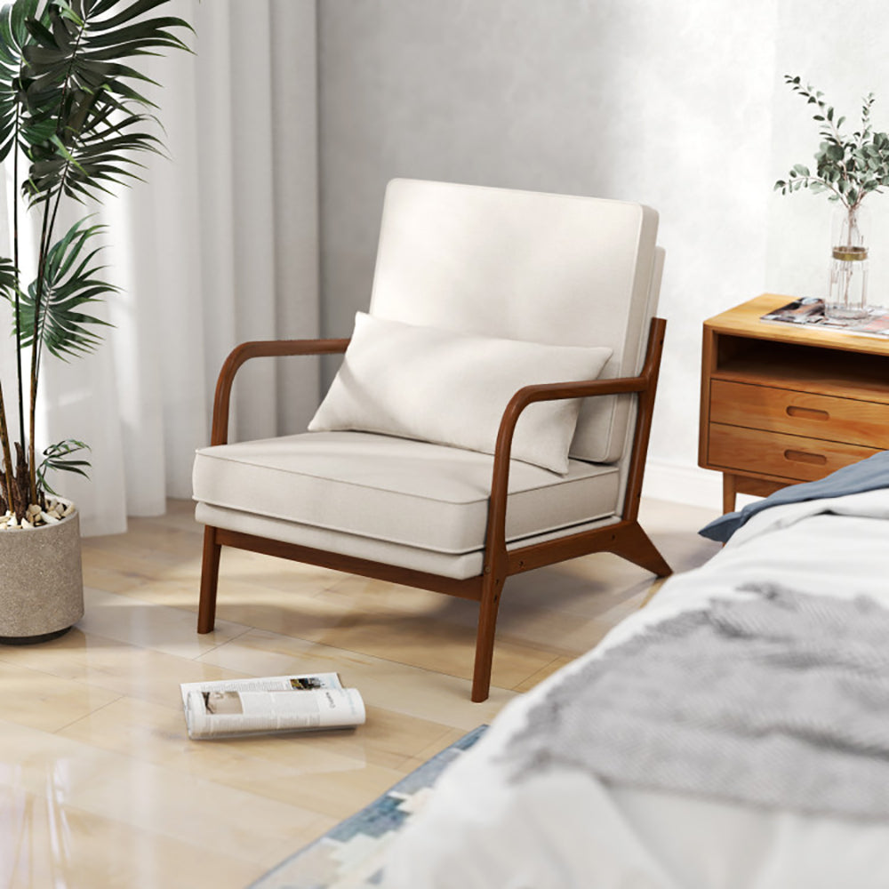 Modern Accent Chair with Rubber Wood Armrests & Removable Cushions