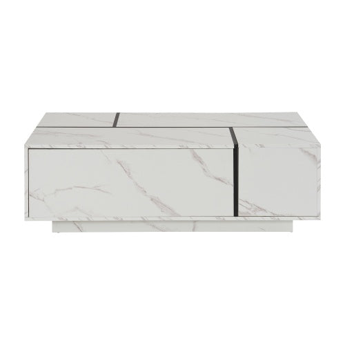 Rectangular Sliding Top Coffee Table with 2 Drawers & Hidden Storage – Modern White Living Room Table 47.2”
