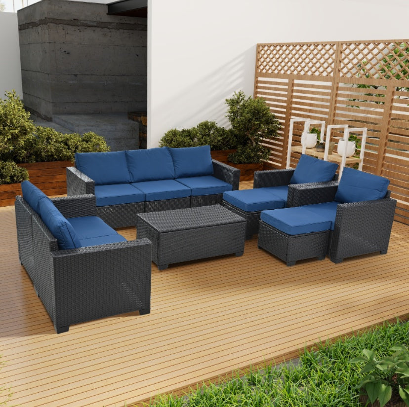 Modular Outdoor Sectional Sofa Set with Coffee Table and Ottomans