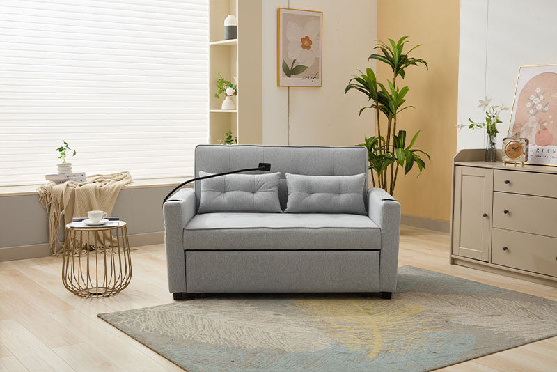Futon Chair Bed – Convertible Sleeper Chair with USB Ports, Cup Holders & Adjustable Backrest