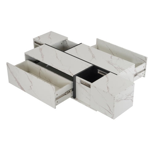 Rectangular Sliding Top Coffee Table with 2 Drawers & Hidden Storage – Modern White Living Room Table 47.2”