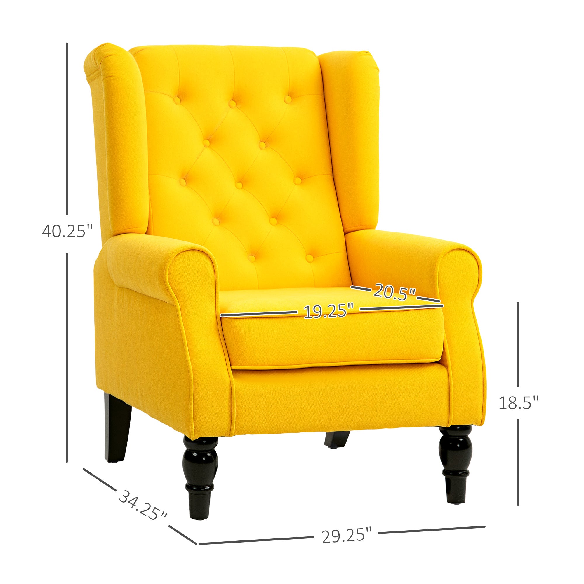 Wingback Accent Chair – Button-Tufted Lounge Chair with Wood Legs (Yellow)