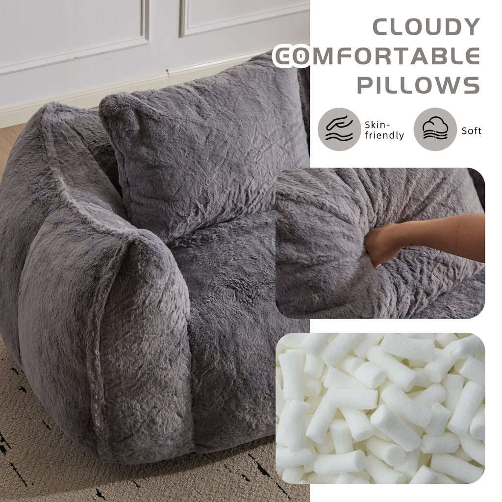 Giant Bean Bag Couch for Adults – Ultra Soft Faux Fur Loveseat Lounge Chair with Memory Foam Filling