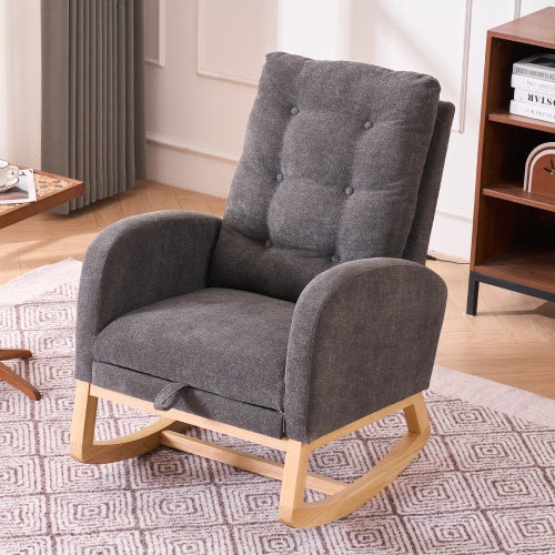 Accent Rocking Chair with Footrest – High Back Upholstered Lounge Rocker with Rubber Wood Legs
