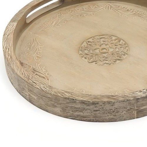 Round Mango Wood Serving Tray – 18" Rustic Wooden Tray for Stylish Entertaining & Home Décor