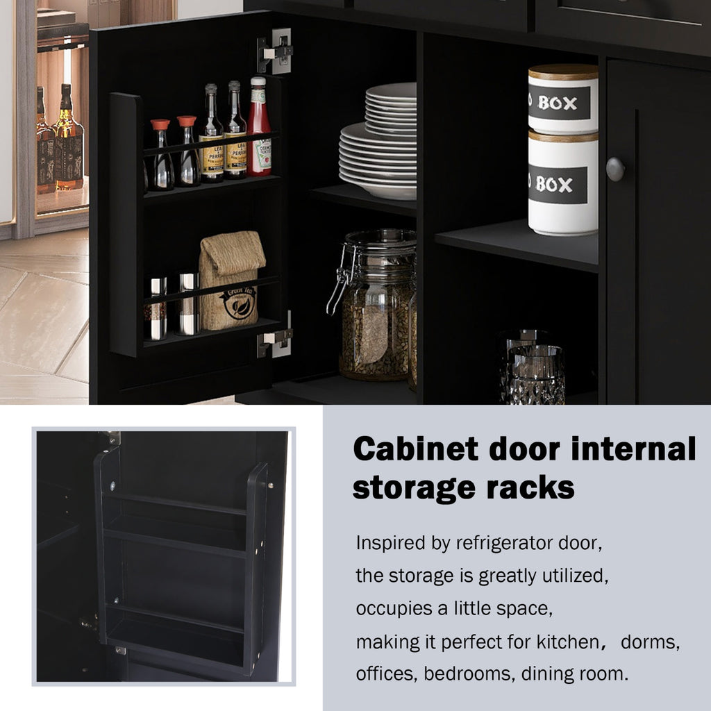 Kitchen Cart with Rubberwood Drop-Leaf Countertop & Storage Cabinet – Rolling Kitchen Island on Wheels, Black