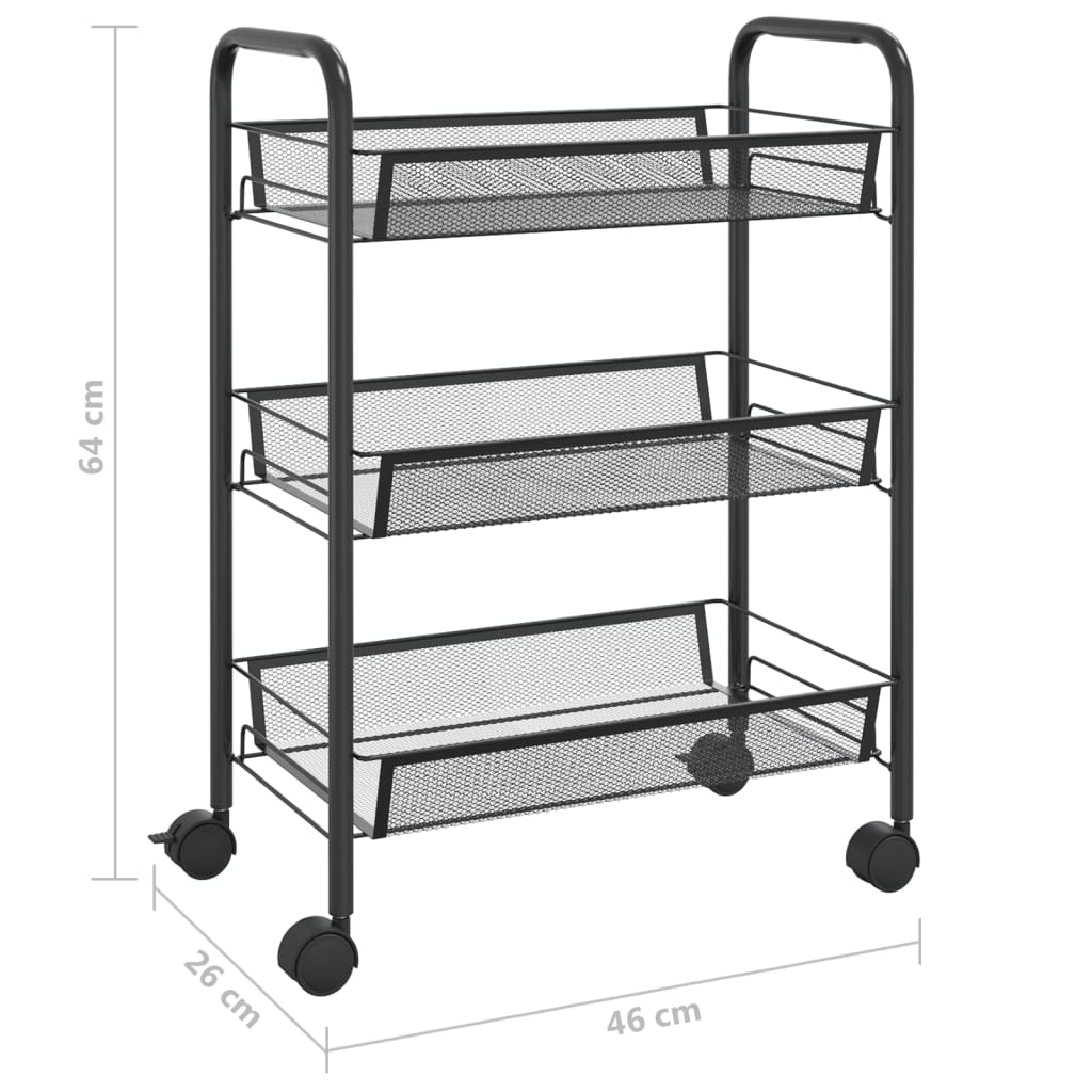 3-Tier Kitchen Trolley Cart with Wheels – Metal Rolling Storage Organizer (46 cm)