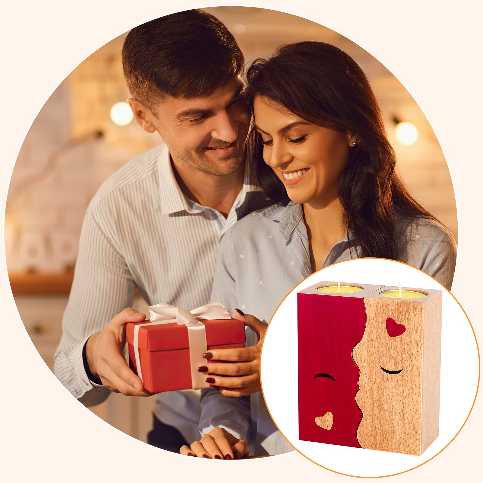 Valentine Special Kissing Candle Holder Set – Romantic Wooden Candle Holders for Couples & Best Friends