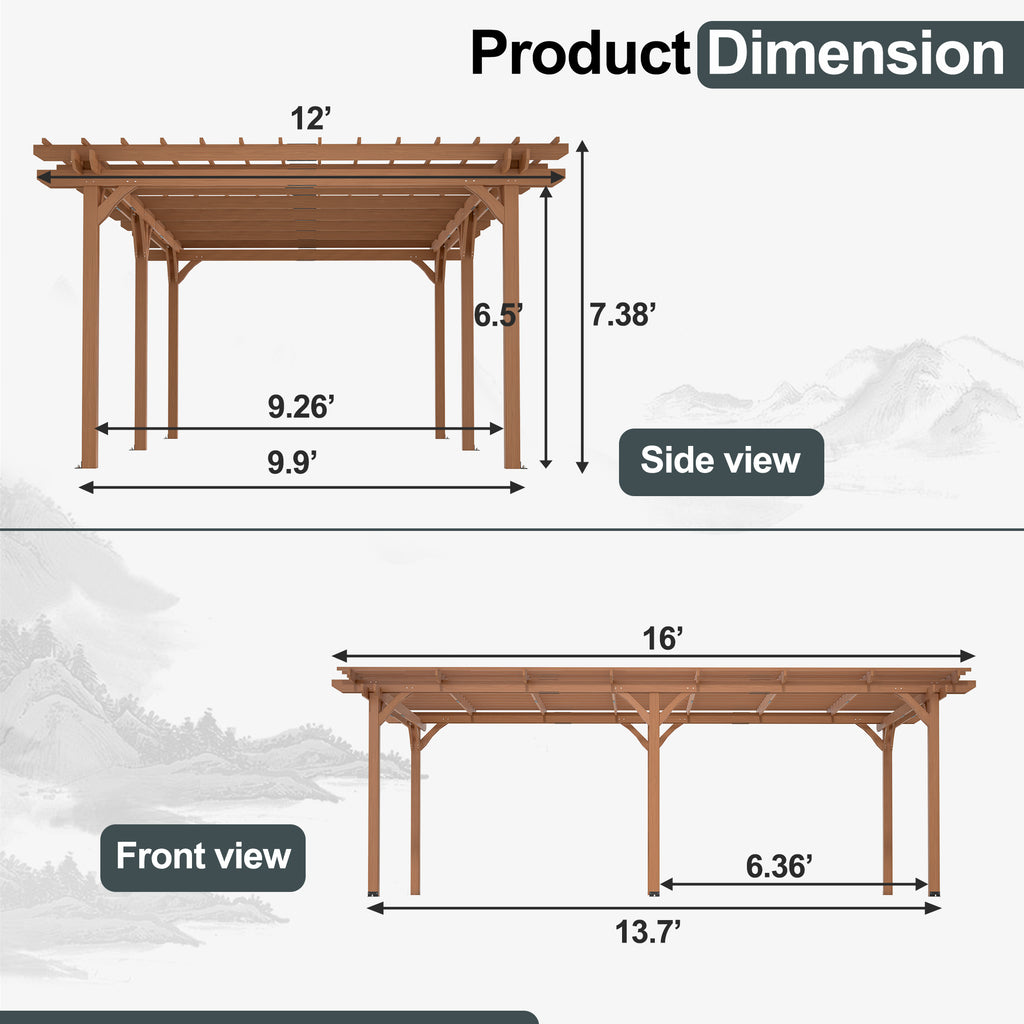 Outdoor Wooden Pergola Gazebo – Patio & Garden Pergola for Climbing Plants (Brown)