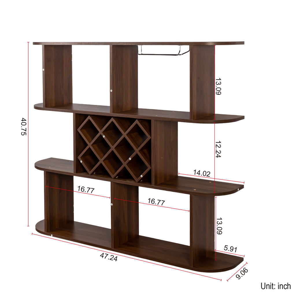 Large Wall Mounted 3-Tier Rustic Wine Rack with Glass Holder – Walnut