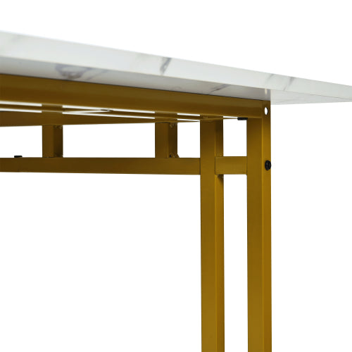Modern Rectangular Dining Table with Metal Frame – Golden Legs, MDF Top, 120x70cm