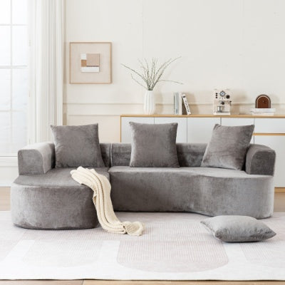 Modular Sectional Sofa with L-Shape Chaise – Modern Cloud Sleeper Couch (Grey Corduroy)