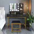 Modern Black Vanity Dressing Table Set with LED Lighted Mirror, Stool & Storage Drawers