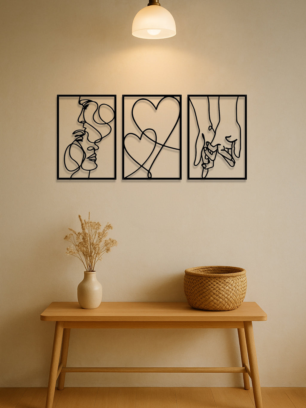 3-Piece Romantic Metal Wall Art Set – Minimalist Couple Silhouette Line Art