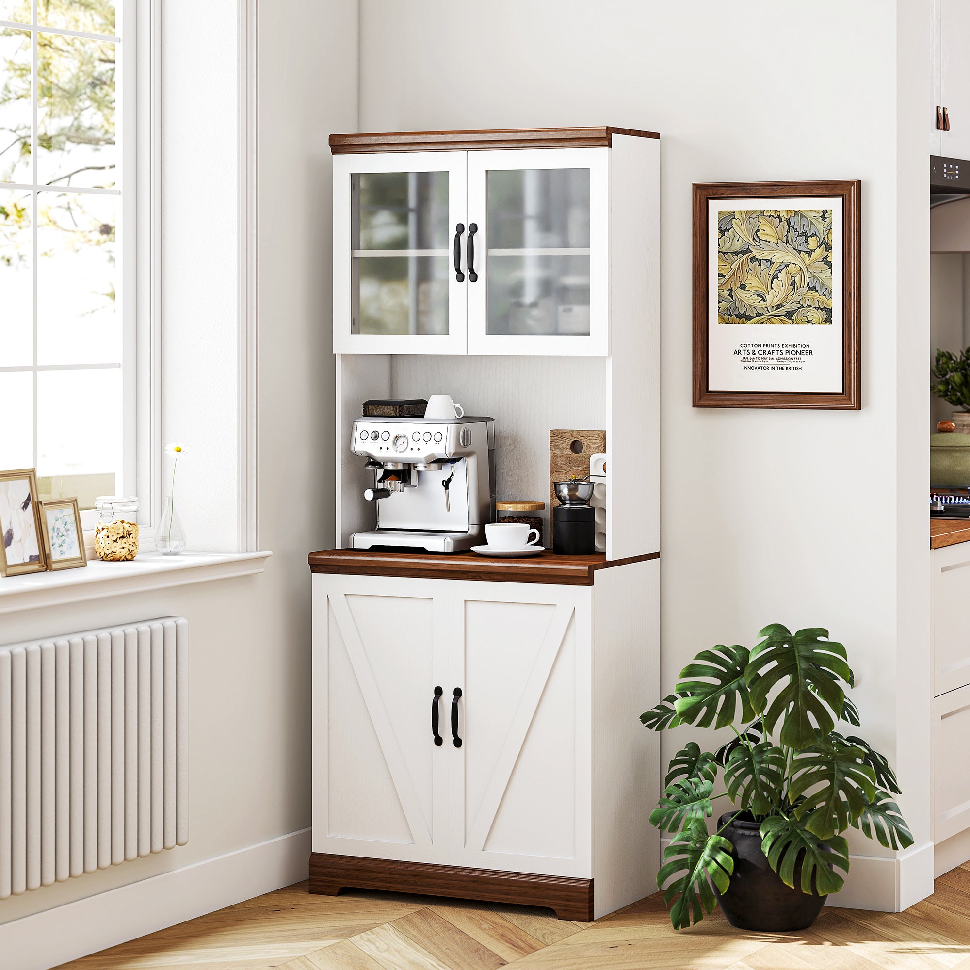 HOMCOM Kitchen Pantry Storage Cabinet – Space-Saving Kitchen Organizer with Coffee Bar Counter