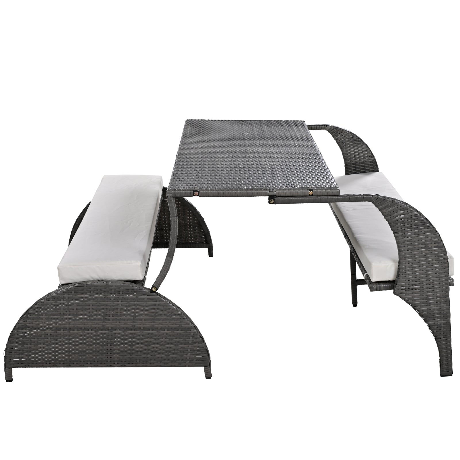 U-Style Outdoor Loveseat Convertible to 4 Seats with Table – HDPE Patio Furniture Set (Beige)