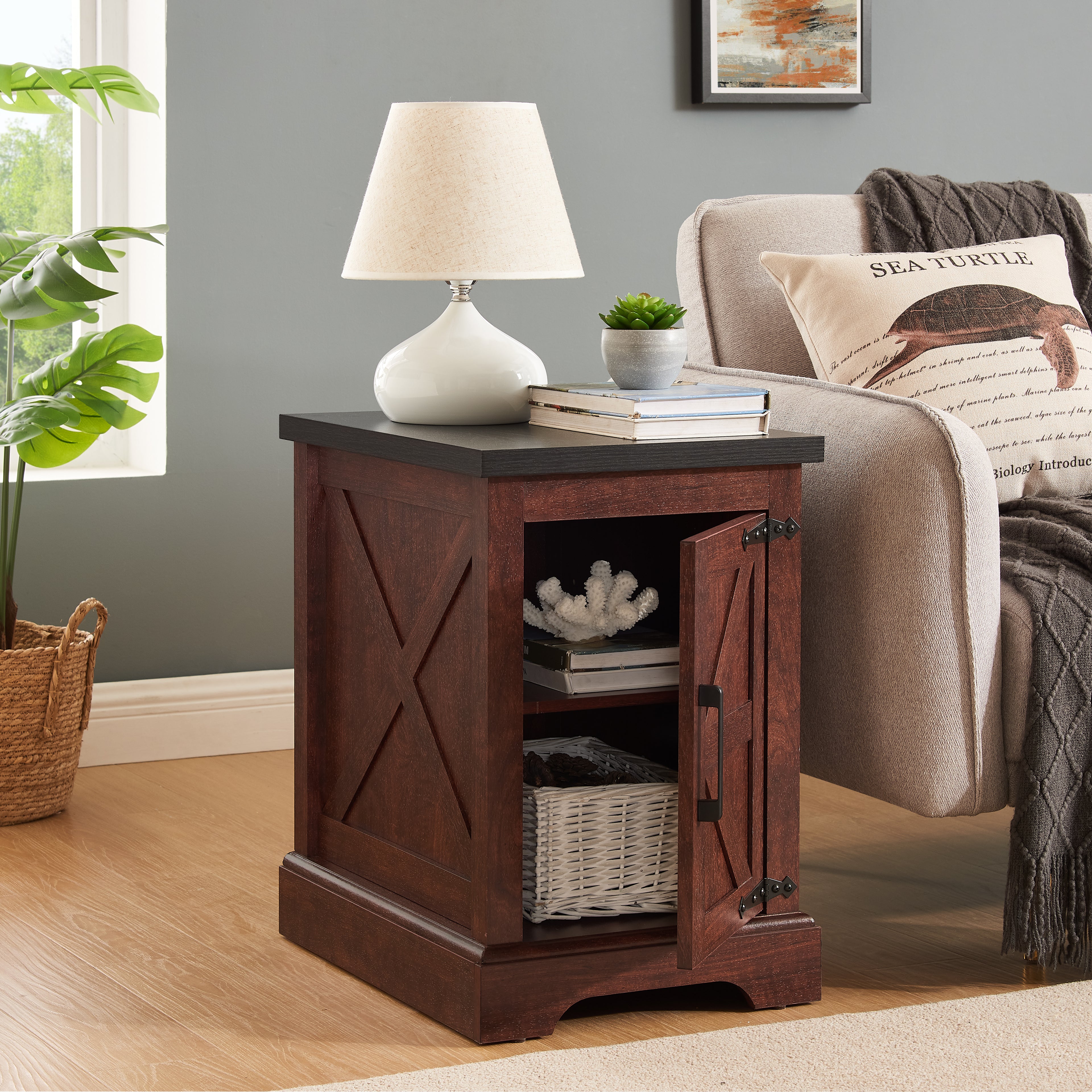 Rustic Rectangular Sofa Side Table for Living Room & Bedroom
