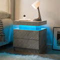 Modern LED Nightstand with 2 Drawers – Deep Gray Bedside Table with Adjustable Cabinet Lights