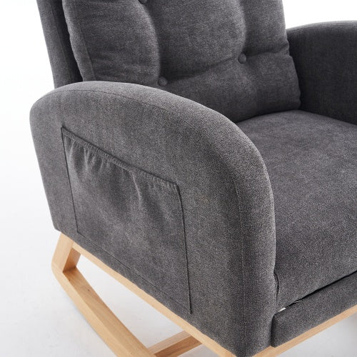 Accent Rocking Chair with Footrest – High Back Upholstered Lounge Rocker with Rubber Wood Legs
