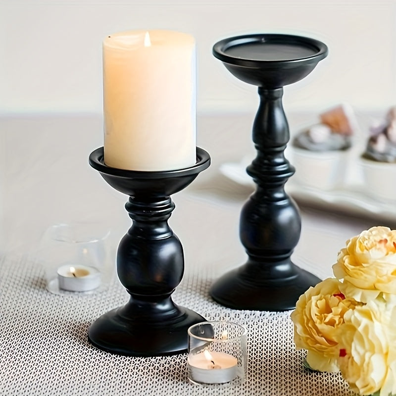 2PCS Elegant Metal Pure Black Candle Holders – Luxury Home & Holiday Décor