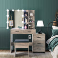 Modern LED Vanity Dressing Table with Mirror Cabinet, Stool & Charging Station – White