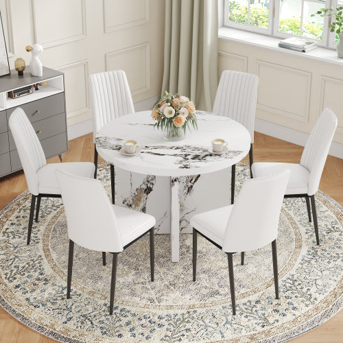Round Dining Table for 4–6 – Modern White Kitchen & Dining Table