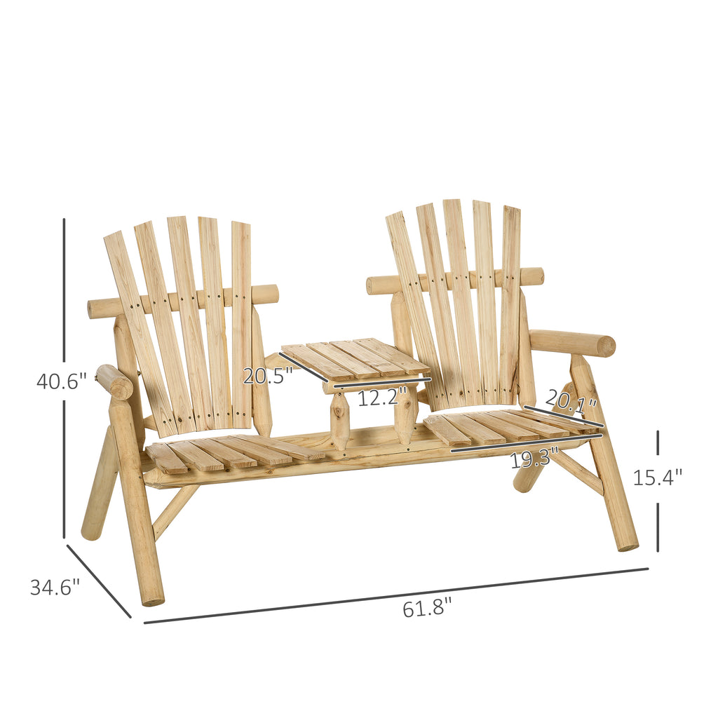 Wooden Adirondack Chair with Center Table – Outdoor Double Patio Chair for Garden, Backyard & Porch