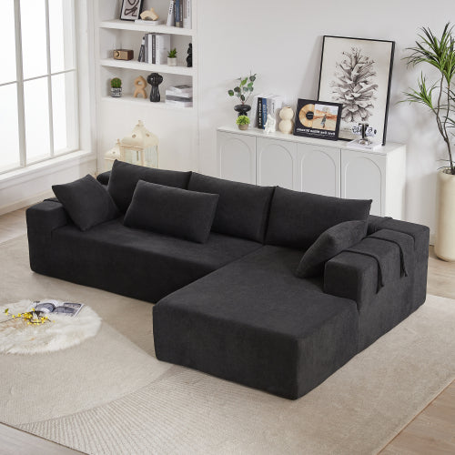 Modern Chenille Upholstered Modular Sectional Sofa – 108" L-Shaped Couch with 6 Pillows