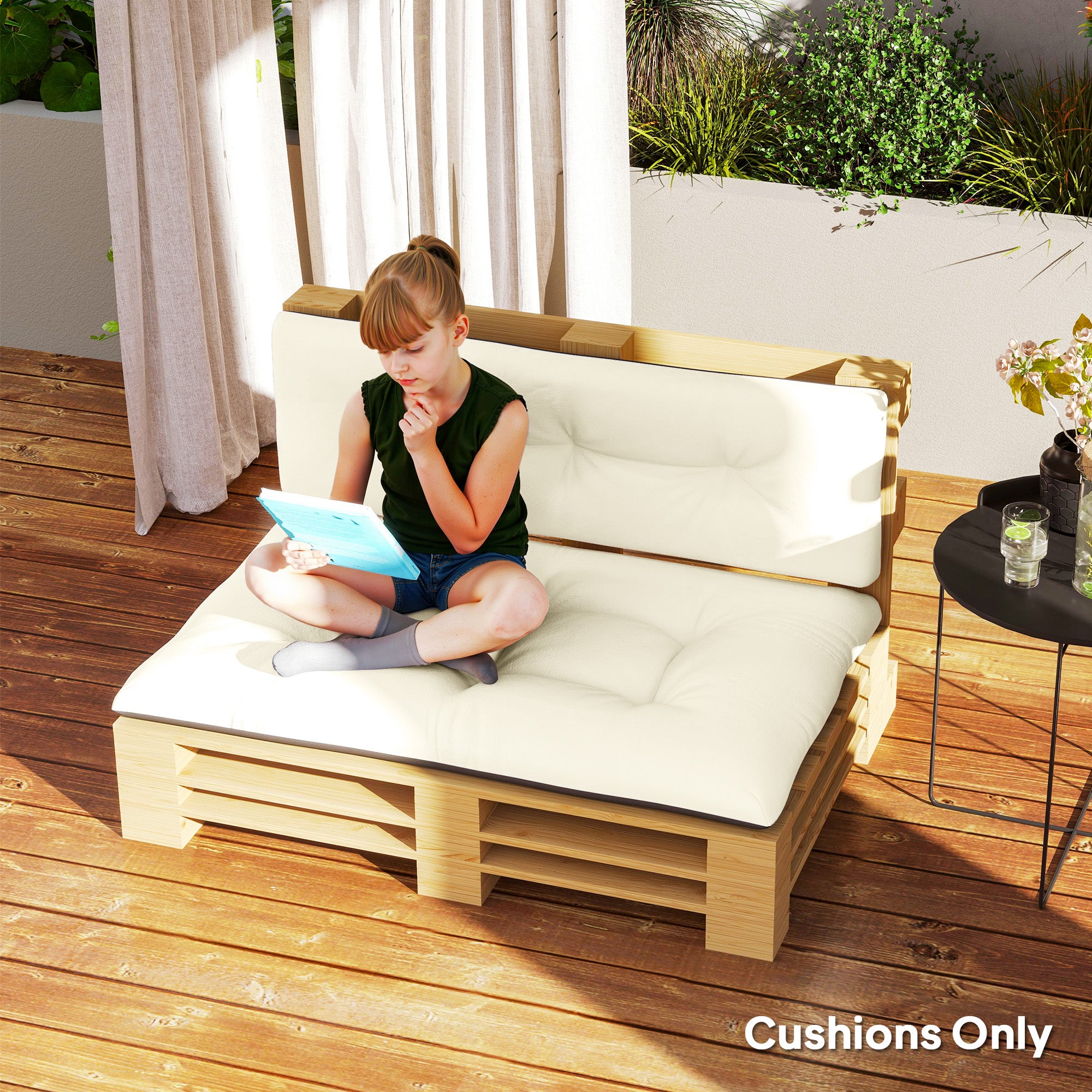 2-Seater Outdoor Pallet Cushions Set – " Thick Tufted Replacement Cushions for Garden & Patio