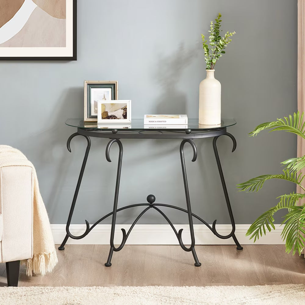 Tempered Glass Console Table and  Metal Sofa Table for Living Room