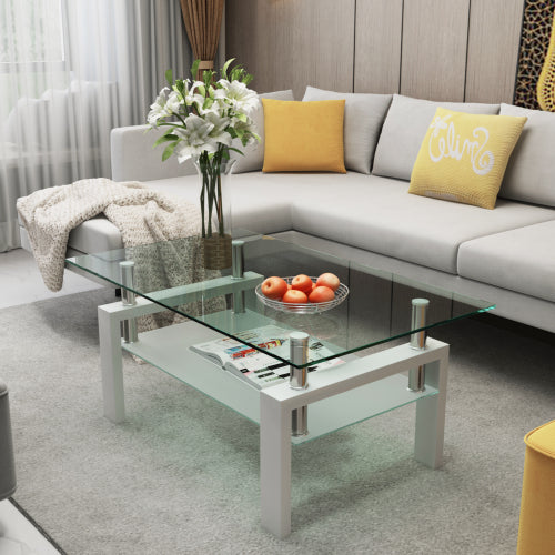 Modern Glass Coffee Table with Storage for Living Room