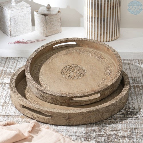 Modern Round Mango Wood Serving Tray for home decor 