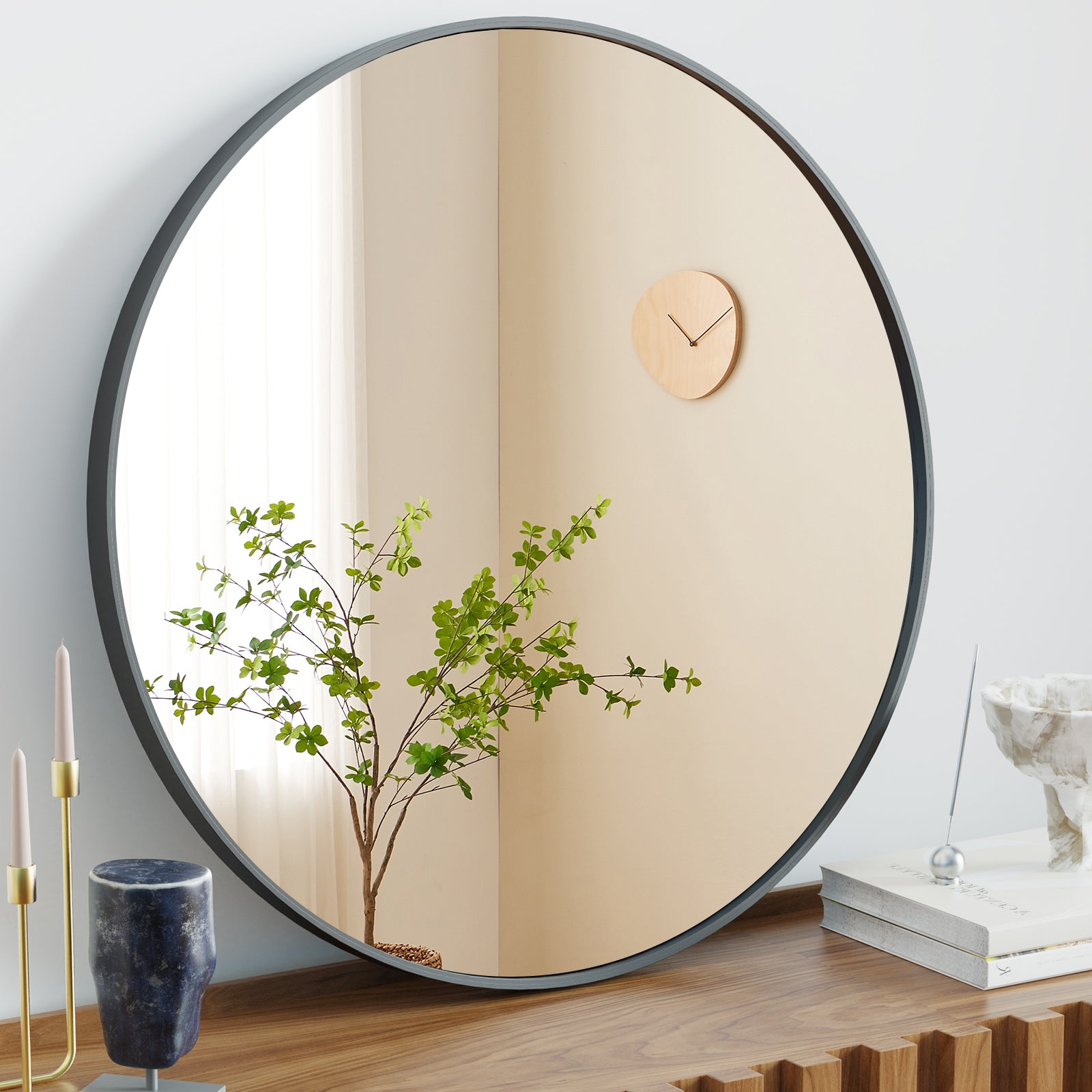 Modern Round  Black & Gold Vanity Mirror for bedroom and bathroom.