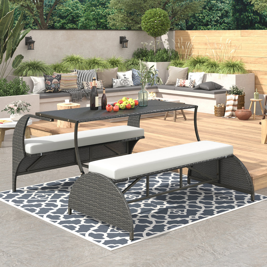 U-shape outdoor loveseat convertible patio sofa set with table for garden and lawn