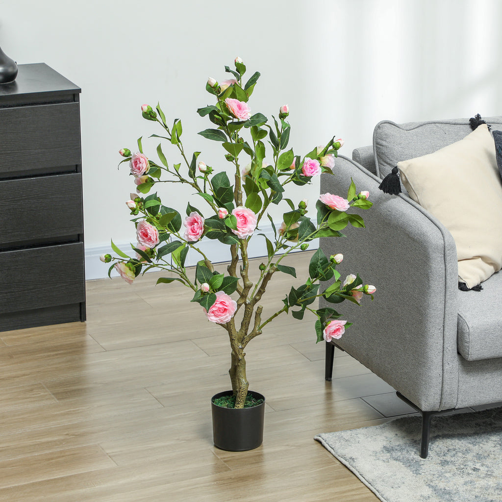 Artificial Camellia Flower Plants  – Indoor Faux Plants with Pot for Home Décor