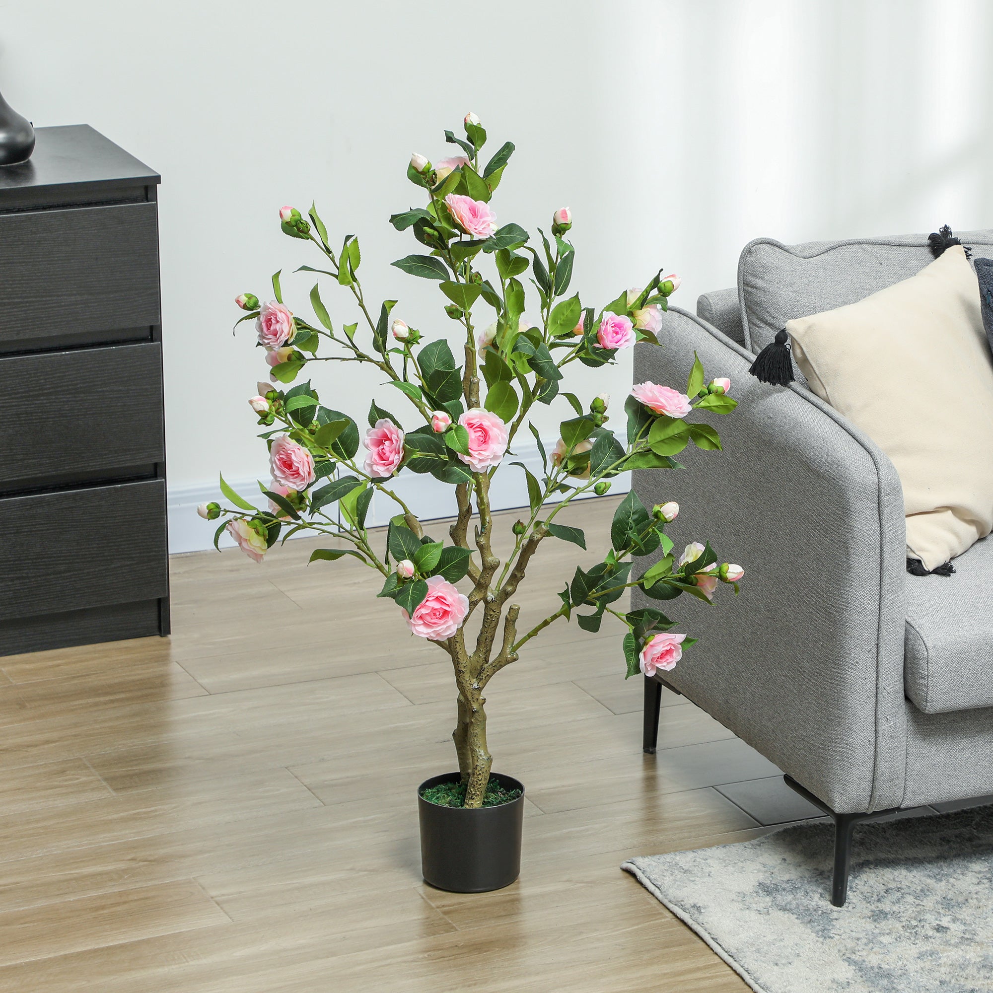 Artificial Camellia Flower Plants (Set of 2) – Indoor Faux Plants with Pot for Home Décor