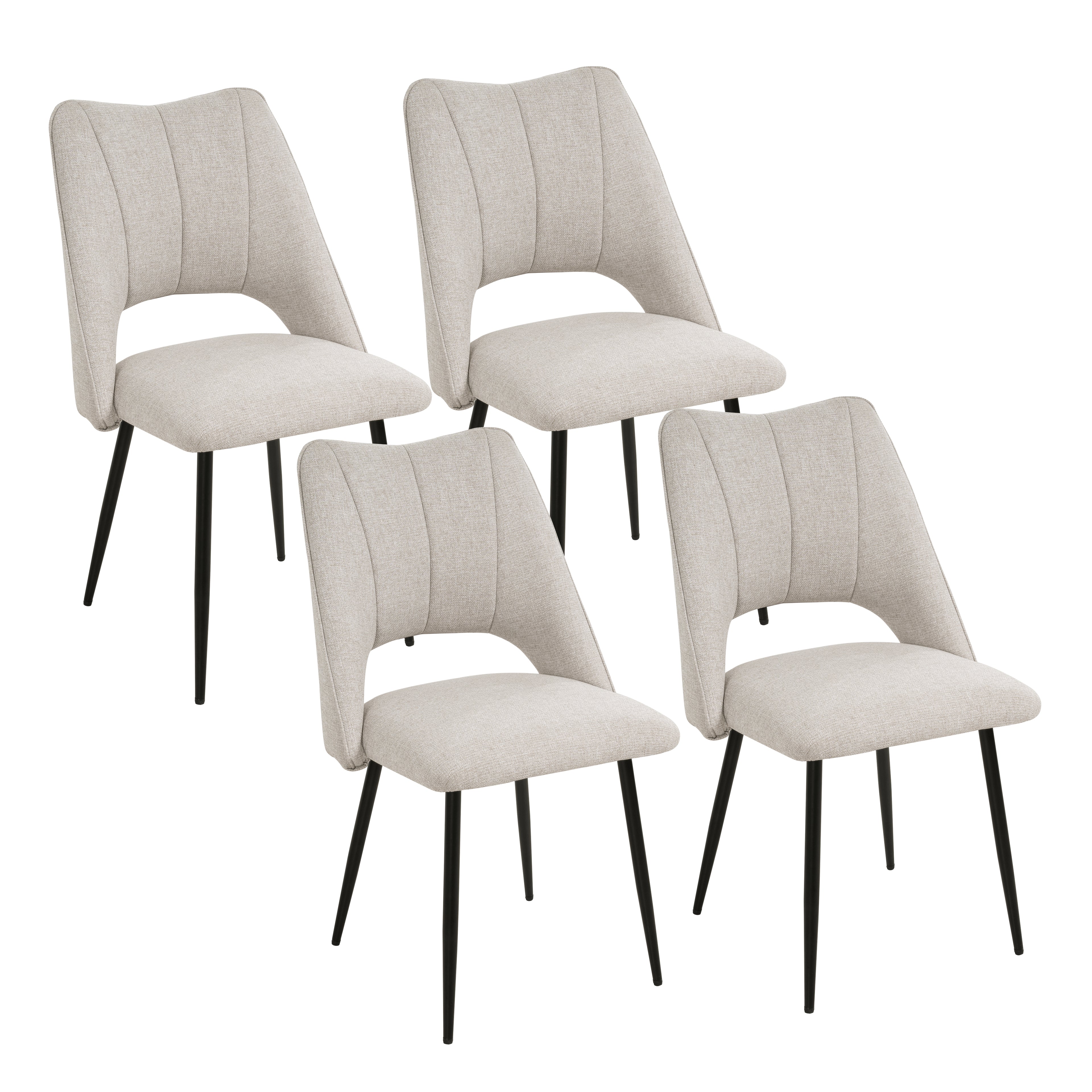 Set of 4 Modern Upholstered Dining Chairs – Linen Fabric with Metal Legs (Beige)