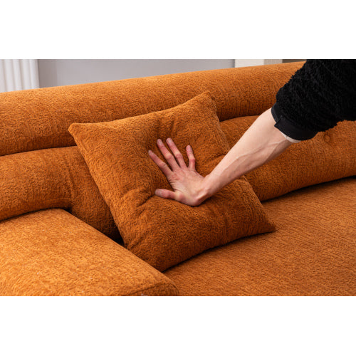 Orange Compression Sofa – 4-Seater Modular Chenille Sofa with Pillows