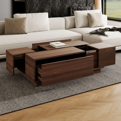 Rectangular Sliding Top Coffee Table with 2 Drawers & Hidden Storage – Modern White Living Room Table 47.2”