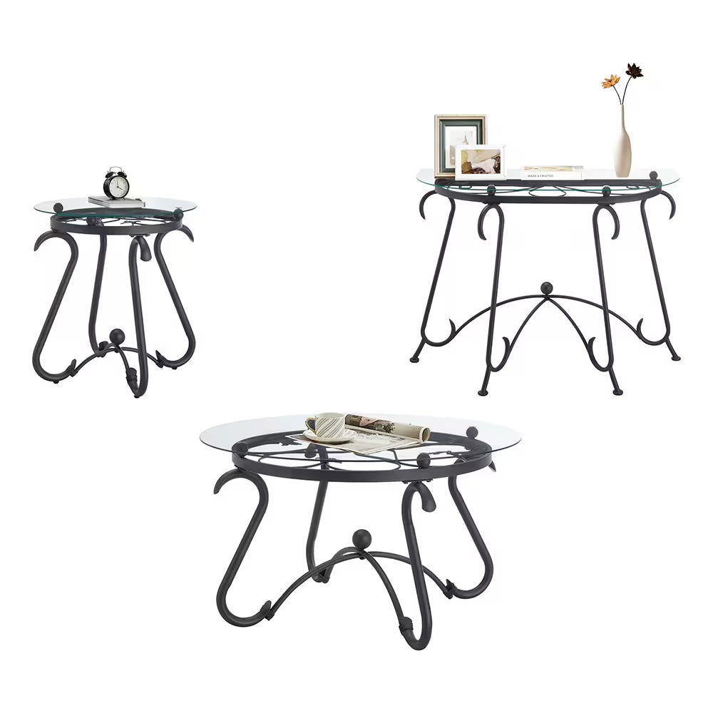 Tempered Glass Console Table – Modern Black Metal Sofa Table for Living Room