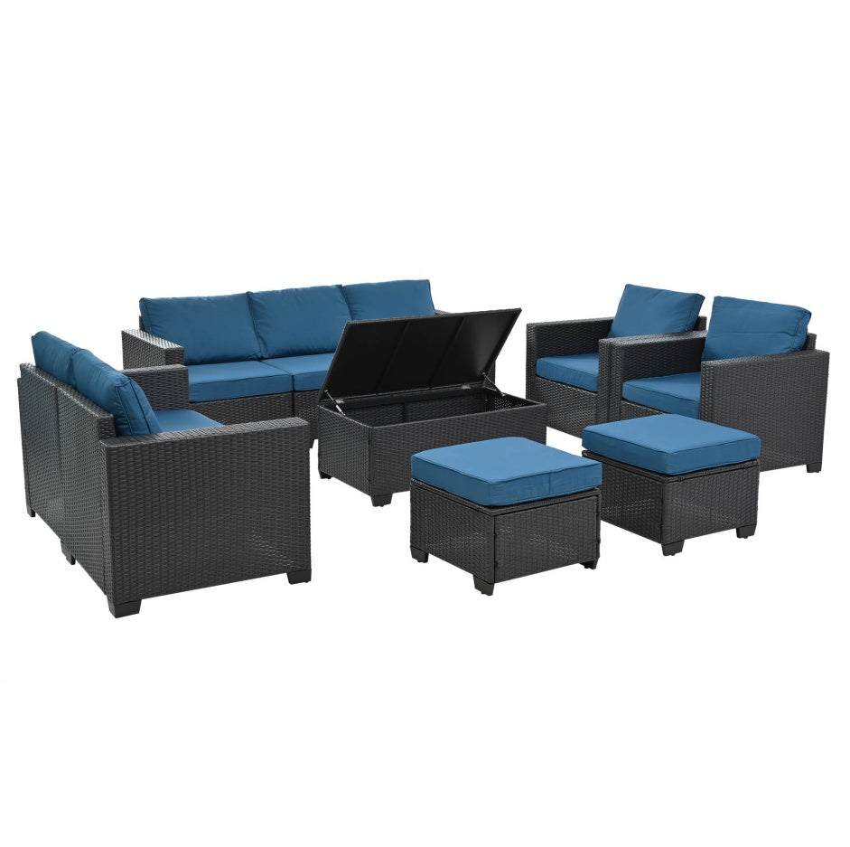 Modular Outdoor Sectional Sofa Set with Coffee Table and Ottomans
