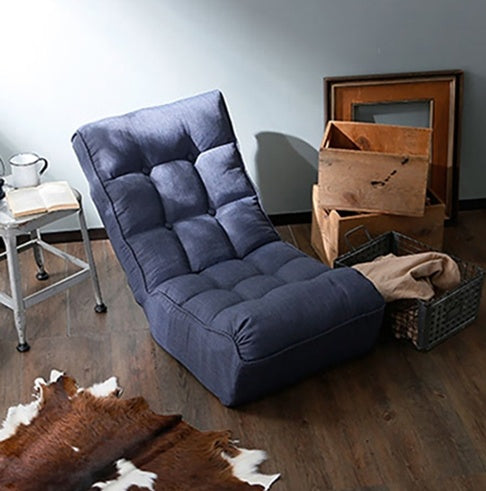 Japanese Style Single Sofa Reclining Floor Chair – Adjustable Lazy Tatami Chair (Navy)