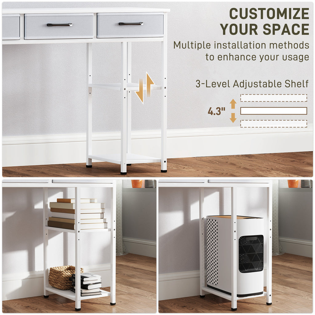 Best Home office Setup with Fabric Drawers – Home Office Desk with Adjustable Shelves, White