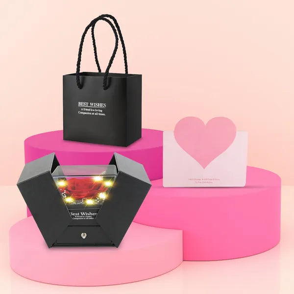 Valentine Special Preserved Red Real Rose with Heart Necklace – Eternal Flower Gift for Women