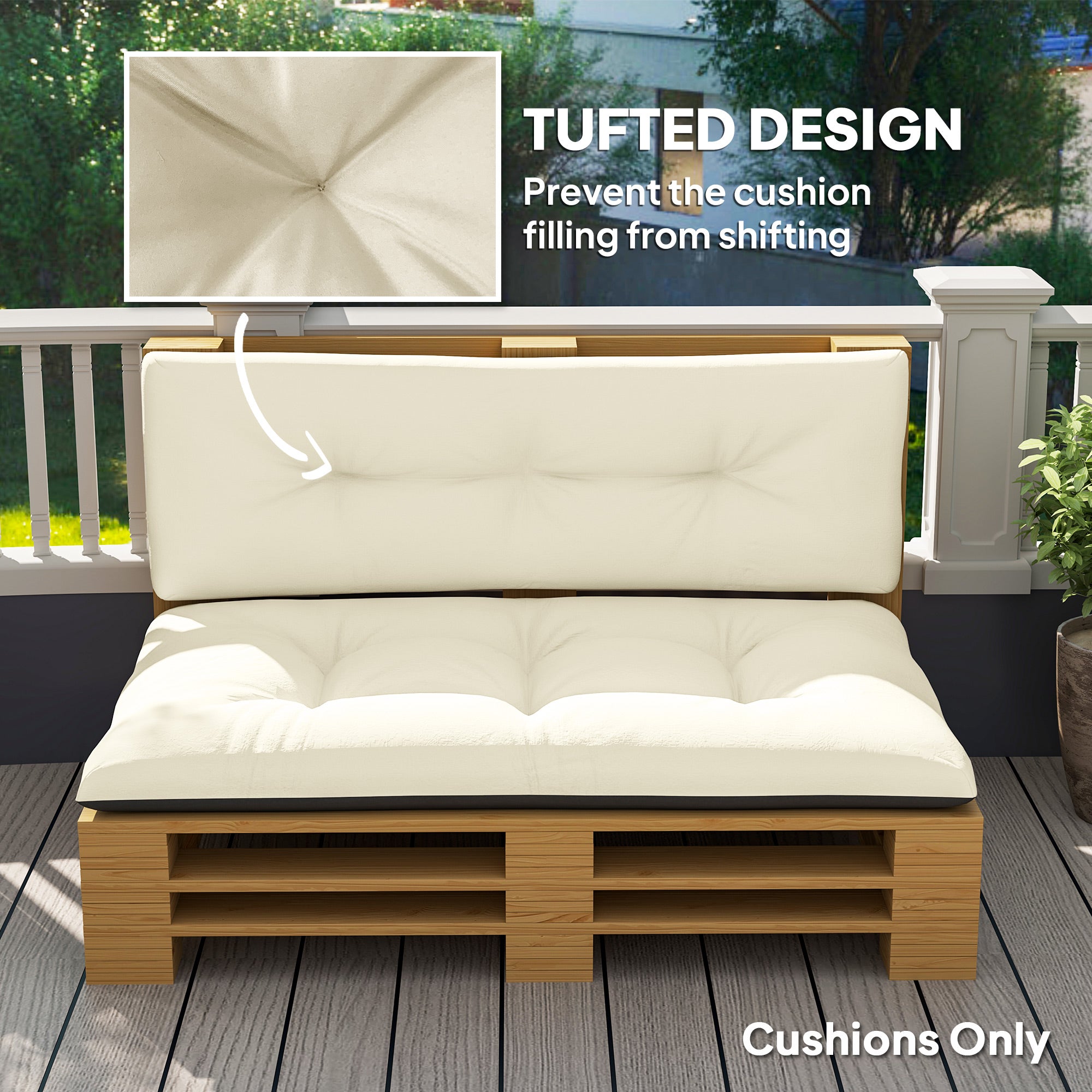 2-Seater Outdoor Pallet Cushions Set – " Thick Tufted Replacement Cushions for Garden & Patio