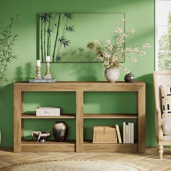 Rustic Wood Console Table with 3-Tier Storage – Modern Entryway & Sofa Table